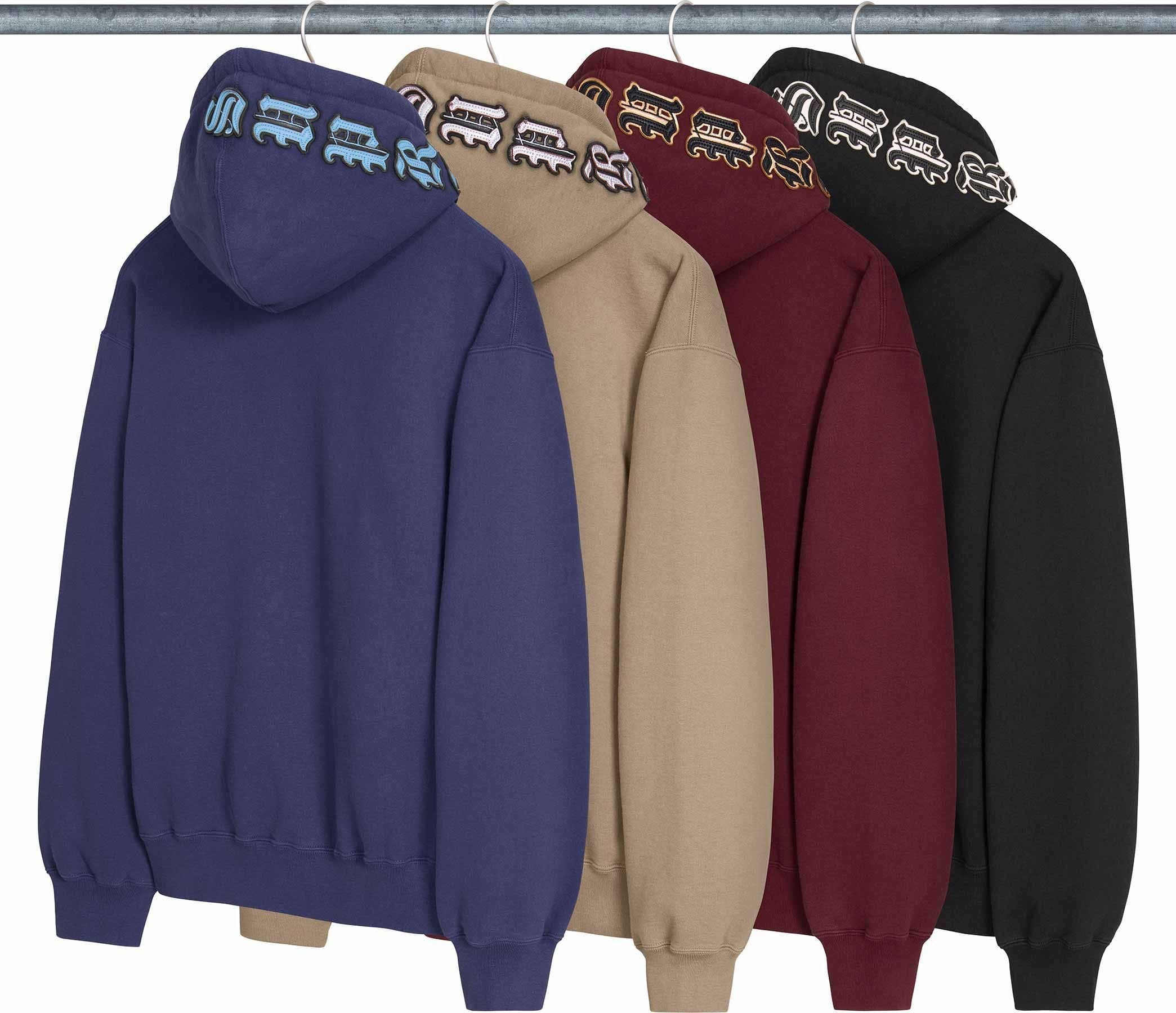 Leather Appliqué Zip Up Hooded Sweatshirt